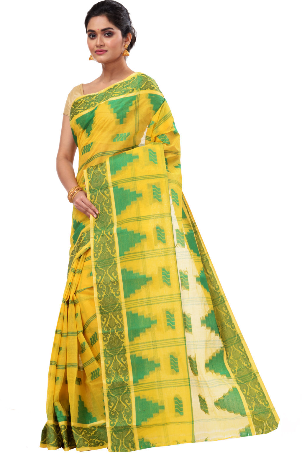Yellow Pure Cotton Kamala Desiging Tant Saree (226)